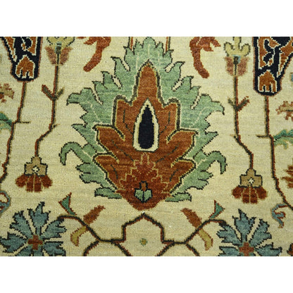 7'10"X10'3" Linen White Heris All Over Design Hand Knotted 100% Wool Rug