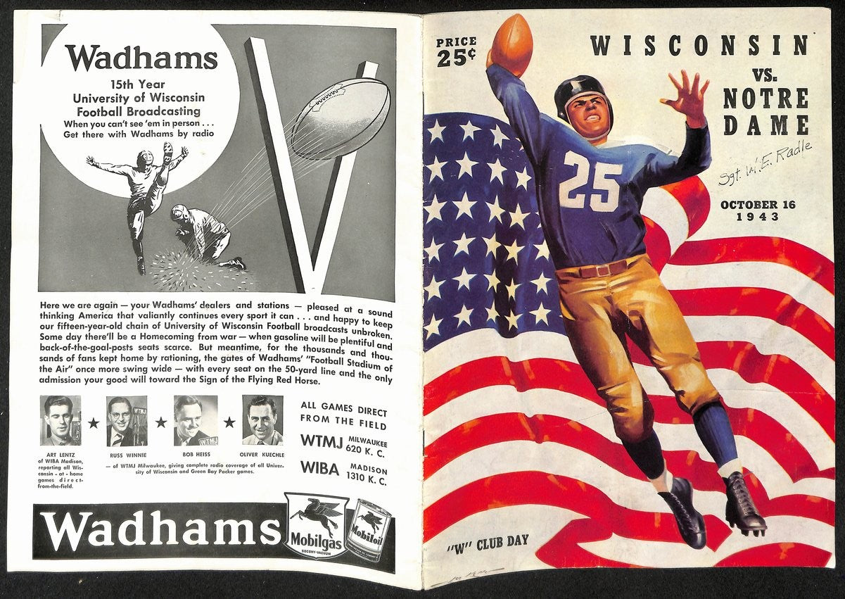 1943 Wisconsin Vs Notre Dame Vintage College Football Program 196437