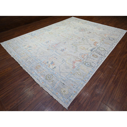 9'10"X13'6" Alabaster White Afghan Angora Oushak Wool Hand Knotted Rug