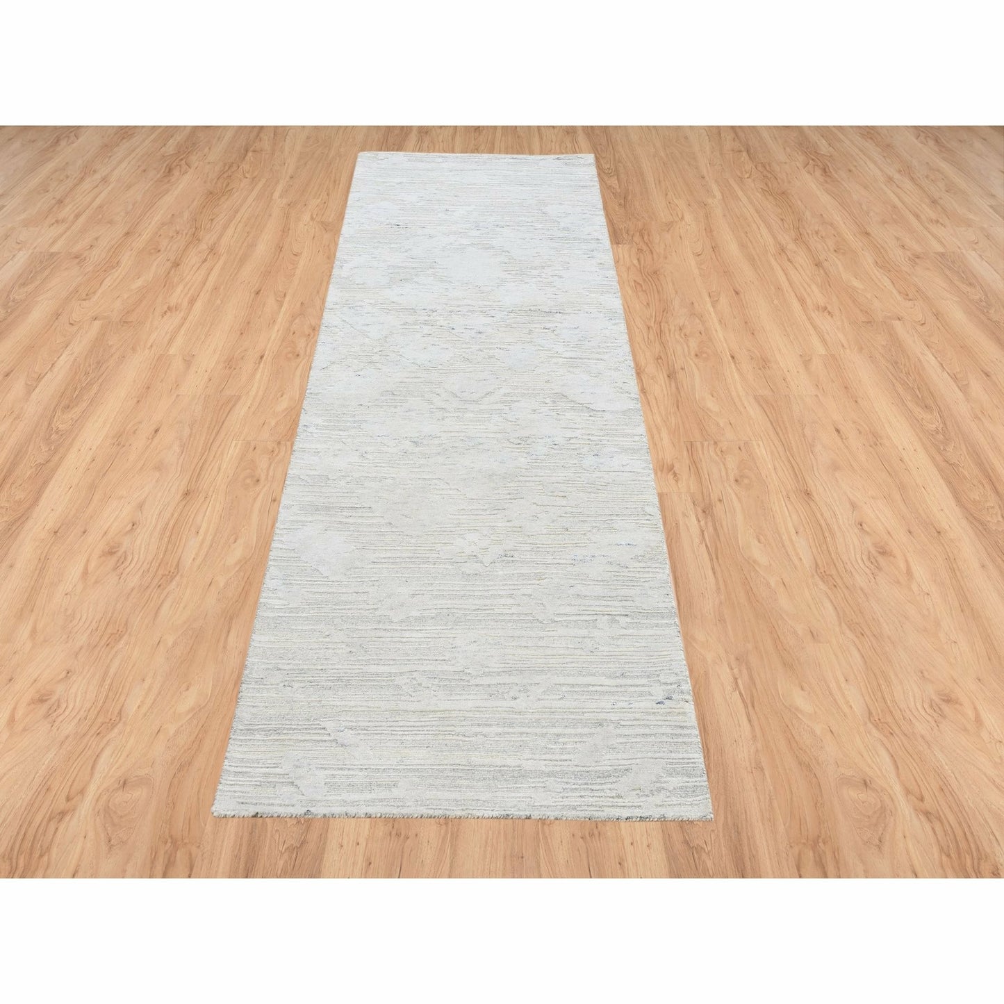2'7"X8'2" Gray Hand Spun Natural Wool Hand Knotted Modern Runner Rug