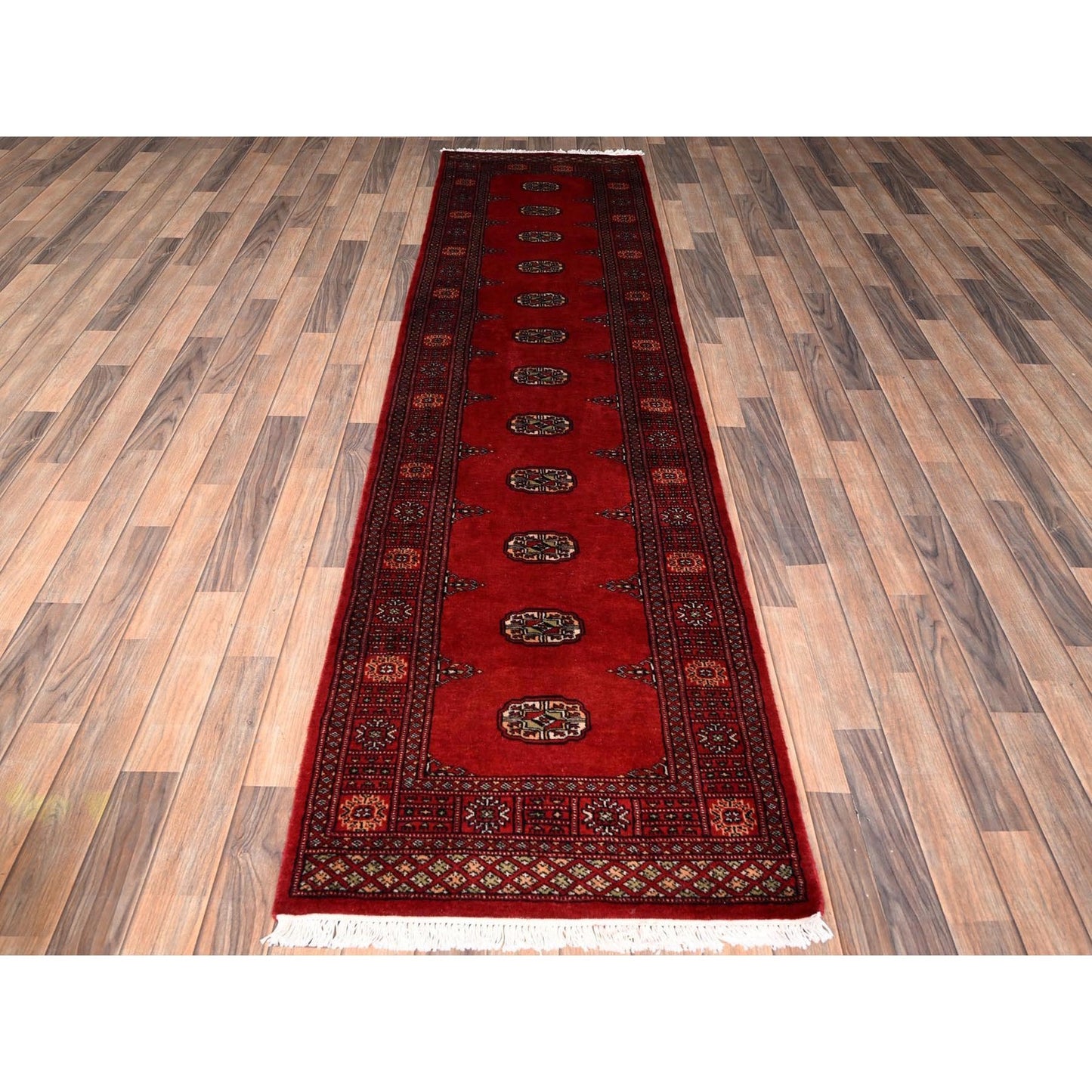 2'6"X9'10" Red Hand Knotted Rug Princess Bokara Tribal Medallions Wool