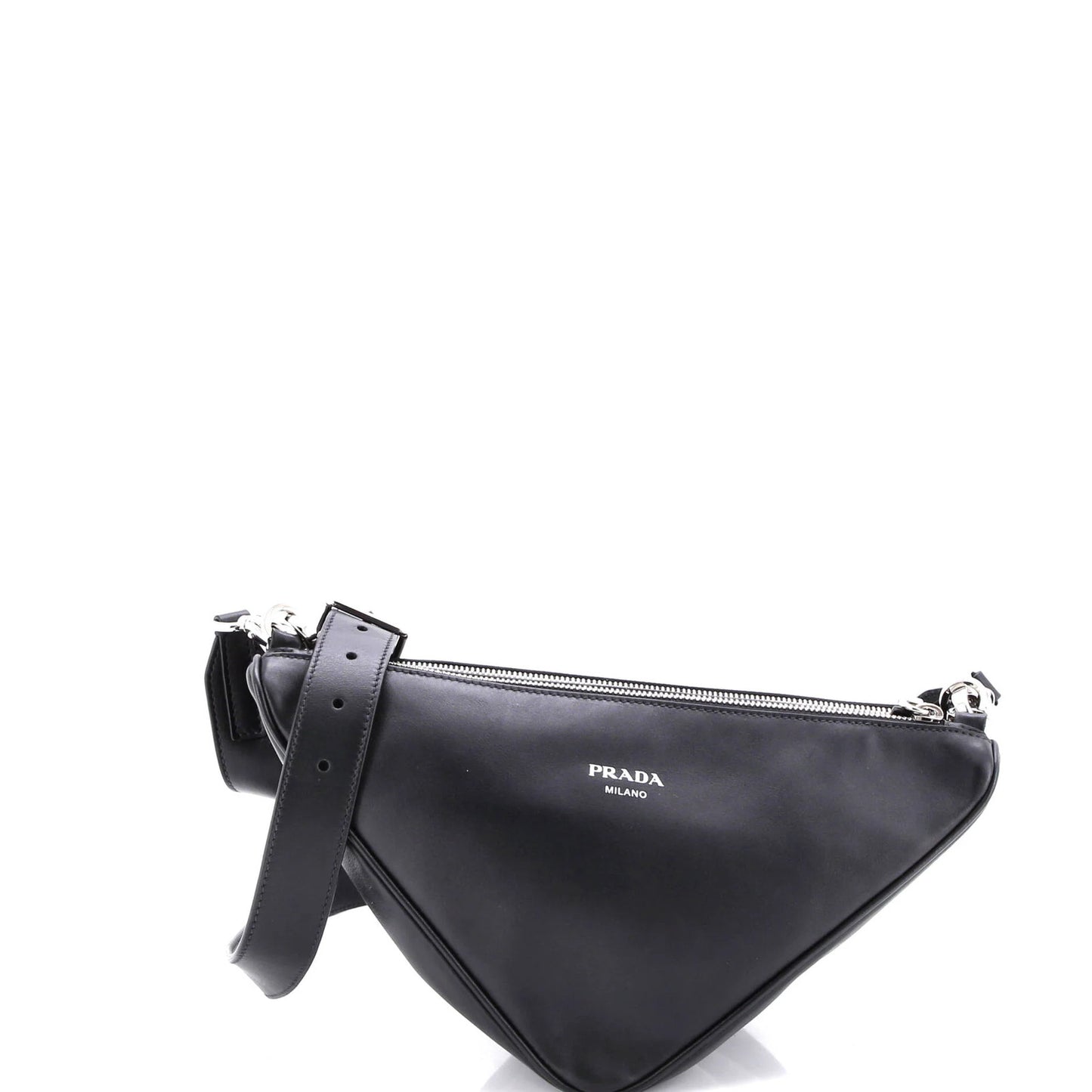 Prada Saffiano Leather Double Triangle Logo Zip Shoulder Bag