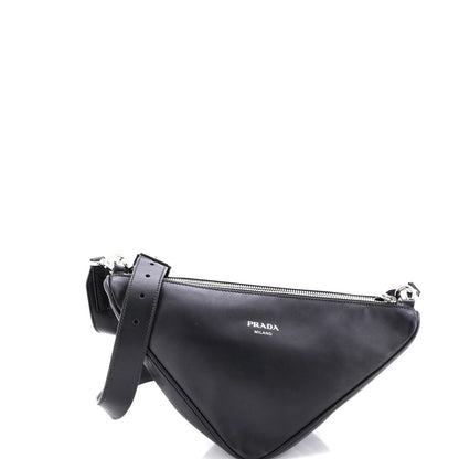 Prada Saffiano Leather Double Triangle Logo Zip Shoulder Bag