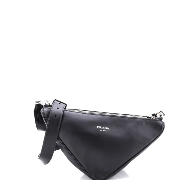 Prada Saffiano Leather Double Triangle Logo Zip Shoulder Bag