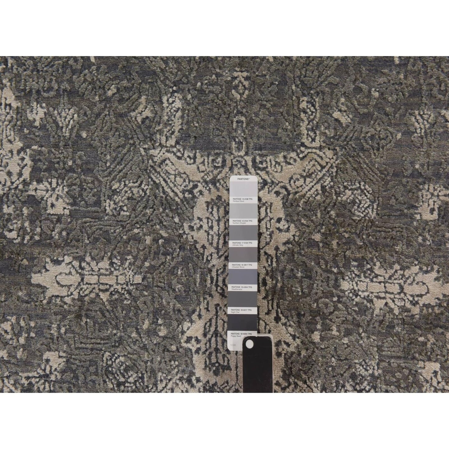 6'1"X9'2" Sonic Gray Jewelry Design Wool And Silk Hand Knotted Modern Rug