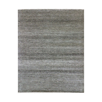 8'X10' Power Gray Hand Knotted Modern Grass Design Organic Wool Rug