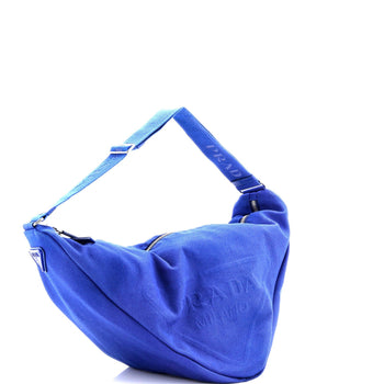 Prada Triangle Logo Zip Crossbody Bag Embossed Canvas Large