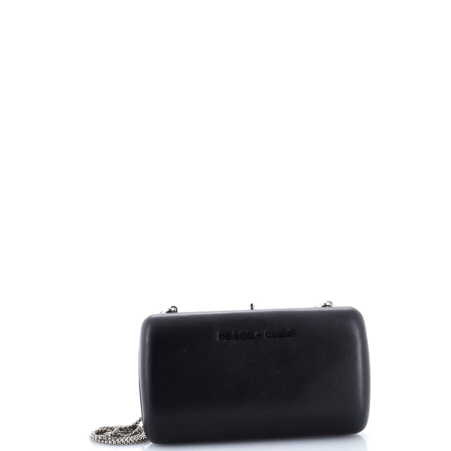 Prada Logo Convertible Chain Box Clutch Leather
