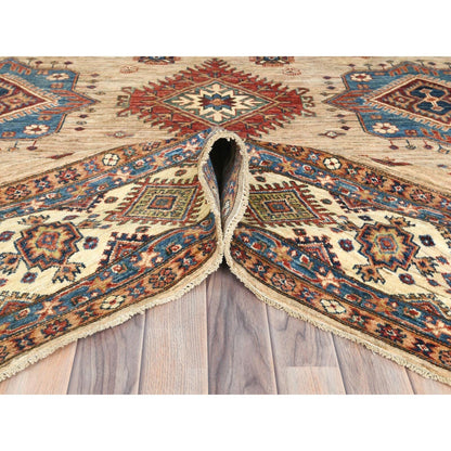 9'X12' Honey Brown Pure Wool Hand Knotted Afghan Super Kazak Rug