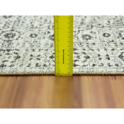2'9"X10' White Mamluk Dynasty Design Undyed Wool Hand Knotted Runner Rug