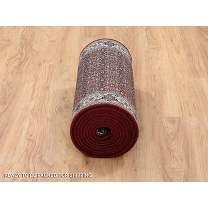 2'1"X13'10" Red Herrita Wool And Silk 175 Kpsi Hand Knotted Runner Rug