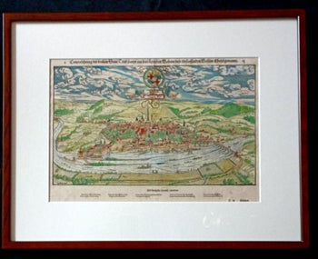 Sebastian Munster Trier Map 1598 Hand-Colored Woodcut Original Cosmographia