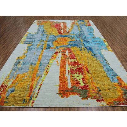 10'3"X14' Daisy Ivory Modern Abstract Design Pure Wool Hand Knotted Rug