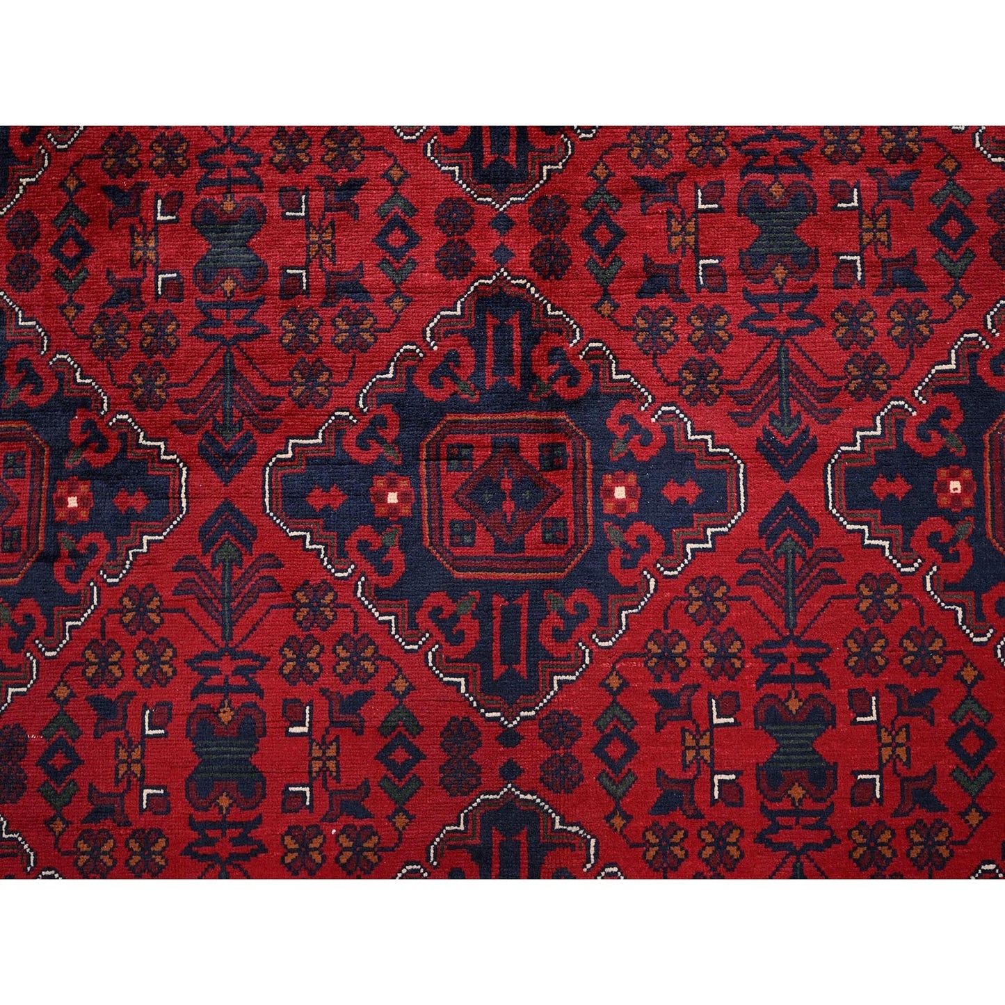 9'10"X12'8" Red Afghan Khamyab Geometric Design Hand Knotted Soft Wool Rug