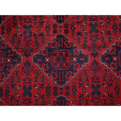 9'10"X12'8" Red Afghan Khamyab Geometric Design Hand Knotted Soft Wool Rug