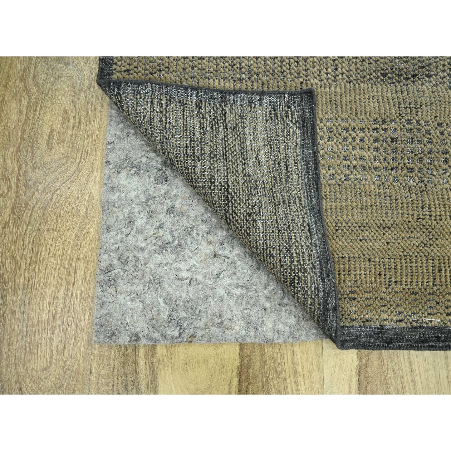 2'6"X10' Brown Pure Wool Rug Hand Knotted Distressed Grass Design Runner