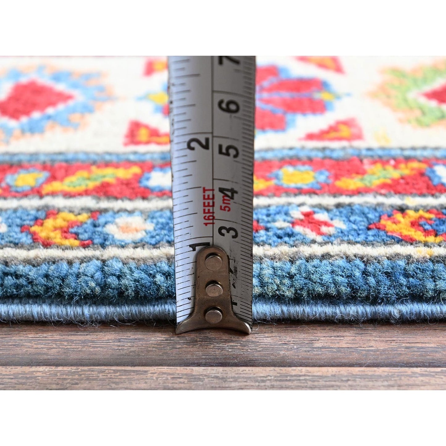 3'4"X5' Blue Kazak With Tribal Medallions Design Hand Knotted Wool Rug