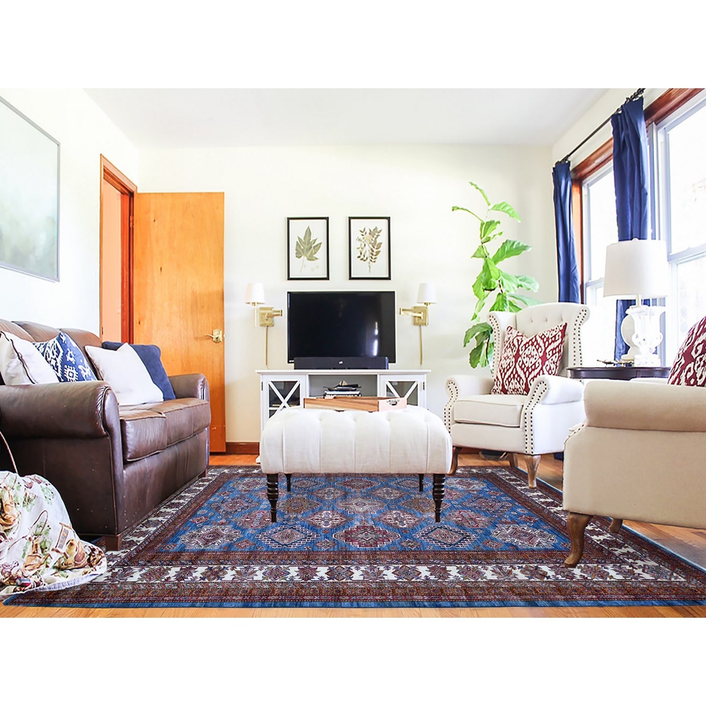 8'X10' Atlantic Blue Super Kazak Tribal Medallions Wool Hand Knotted Rug