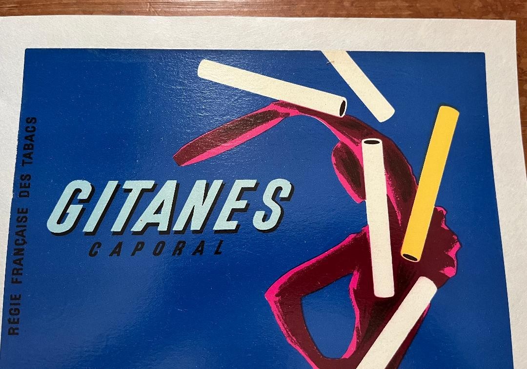 1960S Gitanes Caporal Poster By Bernard Villemot  French Tobacco Ad, Deadstock