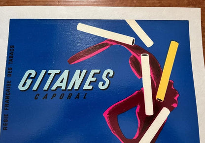 1960S Gitanes Caporal Poster By Bernard Villemot  French Tobacco Ad, Deadstock