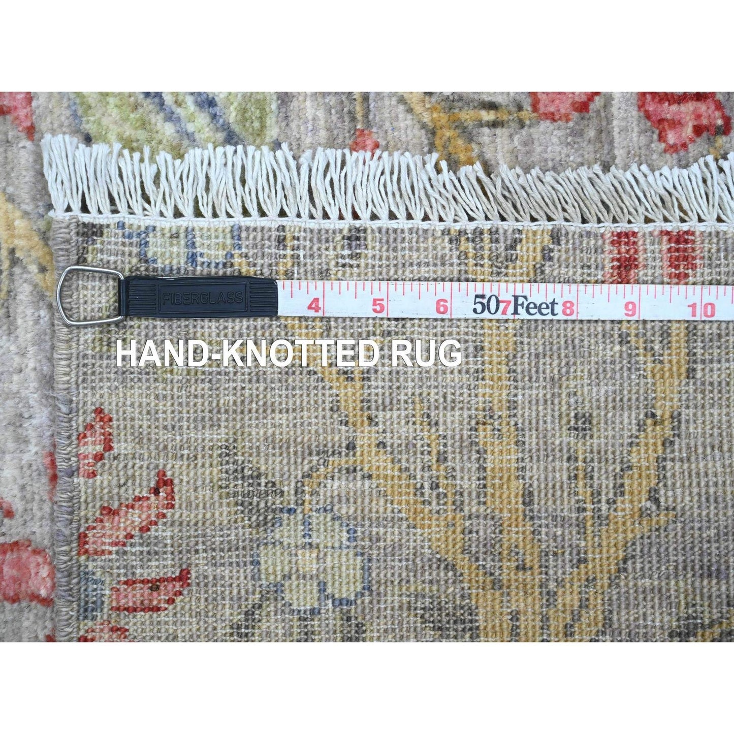 5'X6'9" Mink Gray Hand Knotted Afghan Peshawar Birds Design Soft Wool Rug