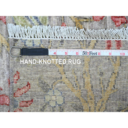 5'X6'9" Mink Gray Hand Knotted Afghan Peshawar Birds Design Soft Wool Rug