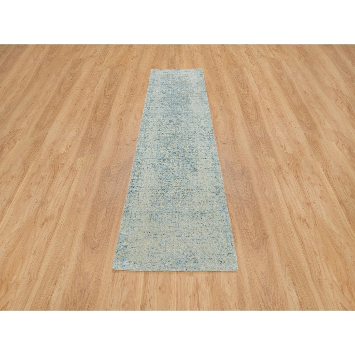 2'6"X10' Gray Wool And Silk Modern Jacquard Hand Loomed Runner