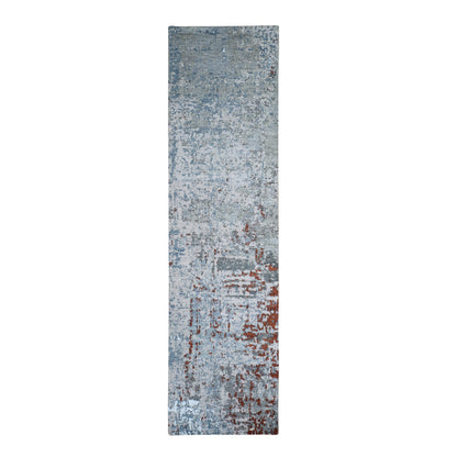 2'6"X10'2" Abstract Design Wool&Silk Denser Weave Hand Knotted Runner Rug