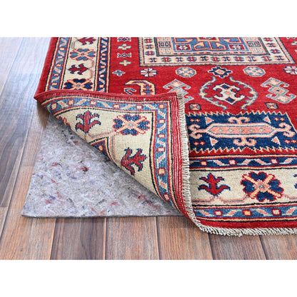 3'5"X5' Red Kazak With Geometric Design Soft Wool Hand Knotted Oriental Rug