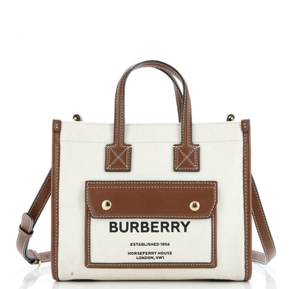 Burberry Freya Shopping Tote Canvas With Leather Mini