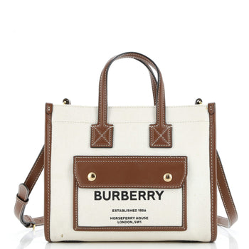 Burberry Freya Shopping Tote Canvas With Leather Mini