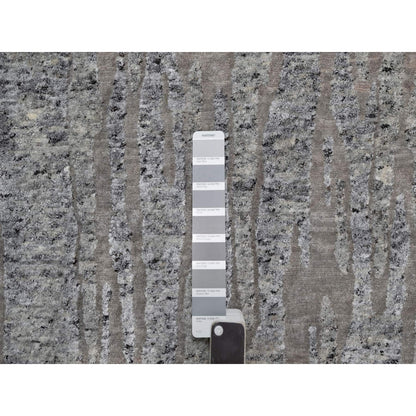 8'1"X10'2" Gray Nepali Weave Line Design Textured Wool Hand Knotted Rug