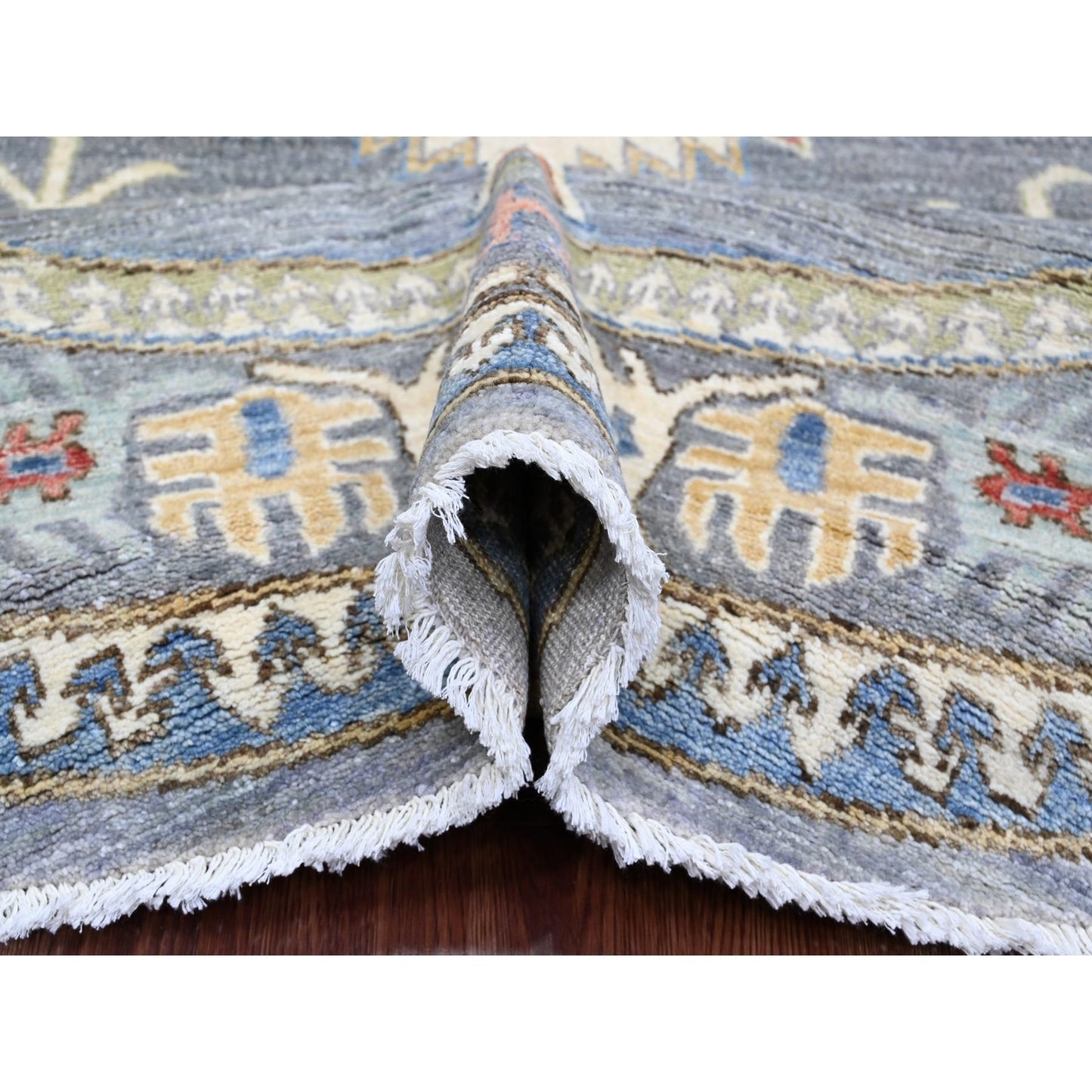 8'X8' Gray Antique Caucasian Influence Design Hand Knotted Wool Round Rug