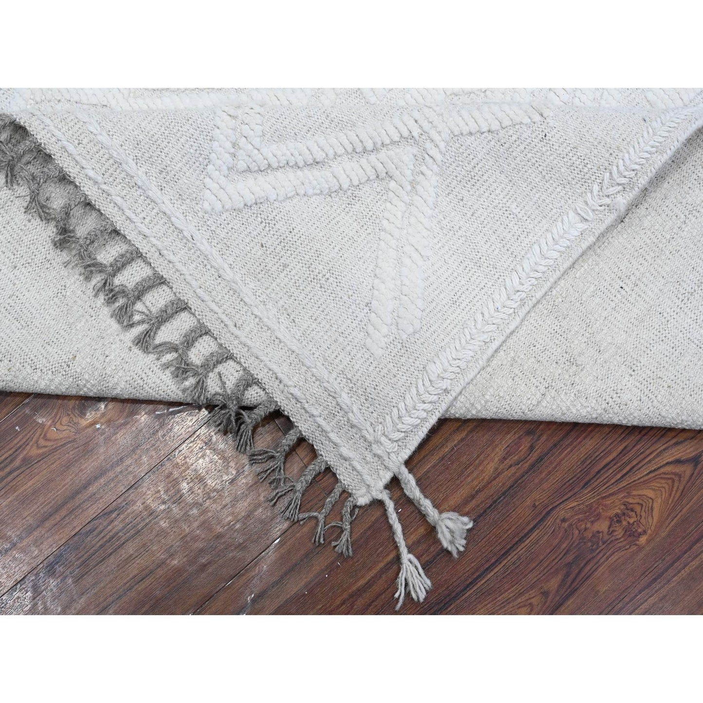 9'X12'6" Polar Bear White Hand Knotted Moroccan Weave Wool Oriental Rug