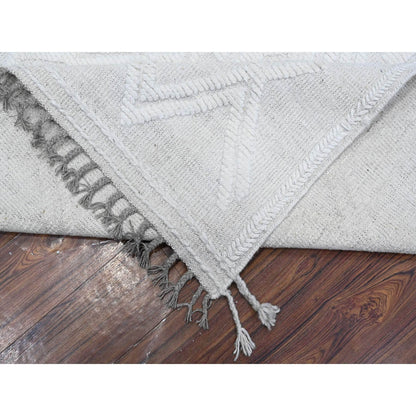 9'X12'6" Polar Bear White Hand Knotted Moroccan Weave Wool Oriental Rug