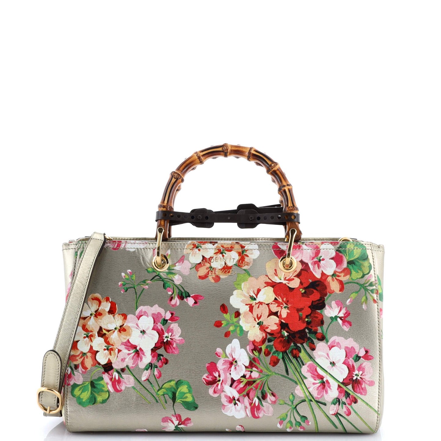 Gucci Bamboo Shopper Tote Blooms Print Leather Medium
