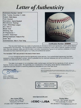 Hank Aaron 755 Autographed Official Major League Baseball (Jsa)