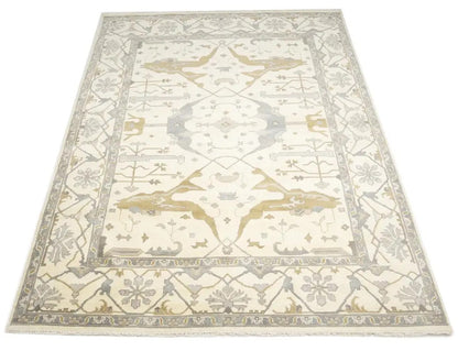 Hand-Knotted Oushak Oriental Rug Floral Dining