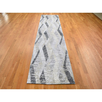 3'X12' Dimensional Curtains Gray Silk With Textured Wool Runner Rug