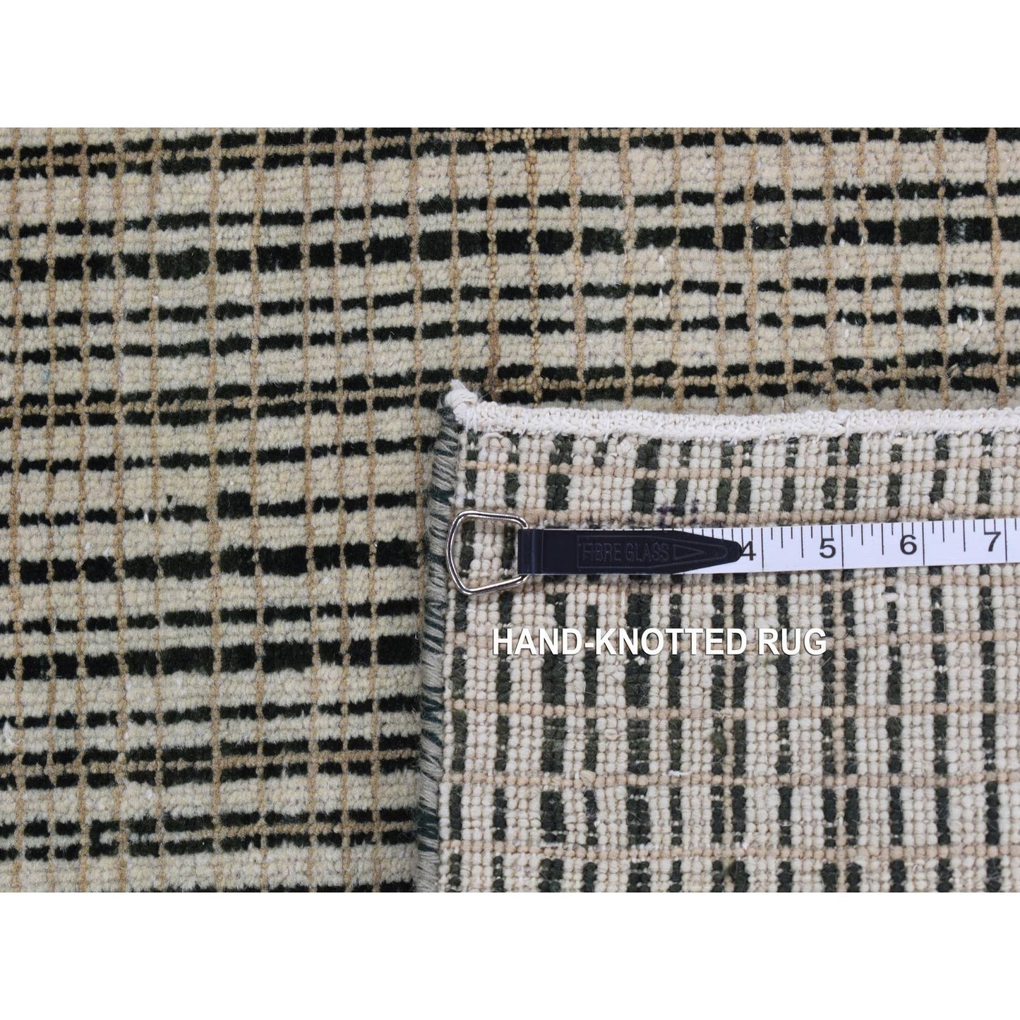 4'X5'10" Green Modern Criss Cross Design Pure Wool Hand Knotted Rug