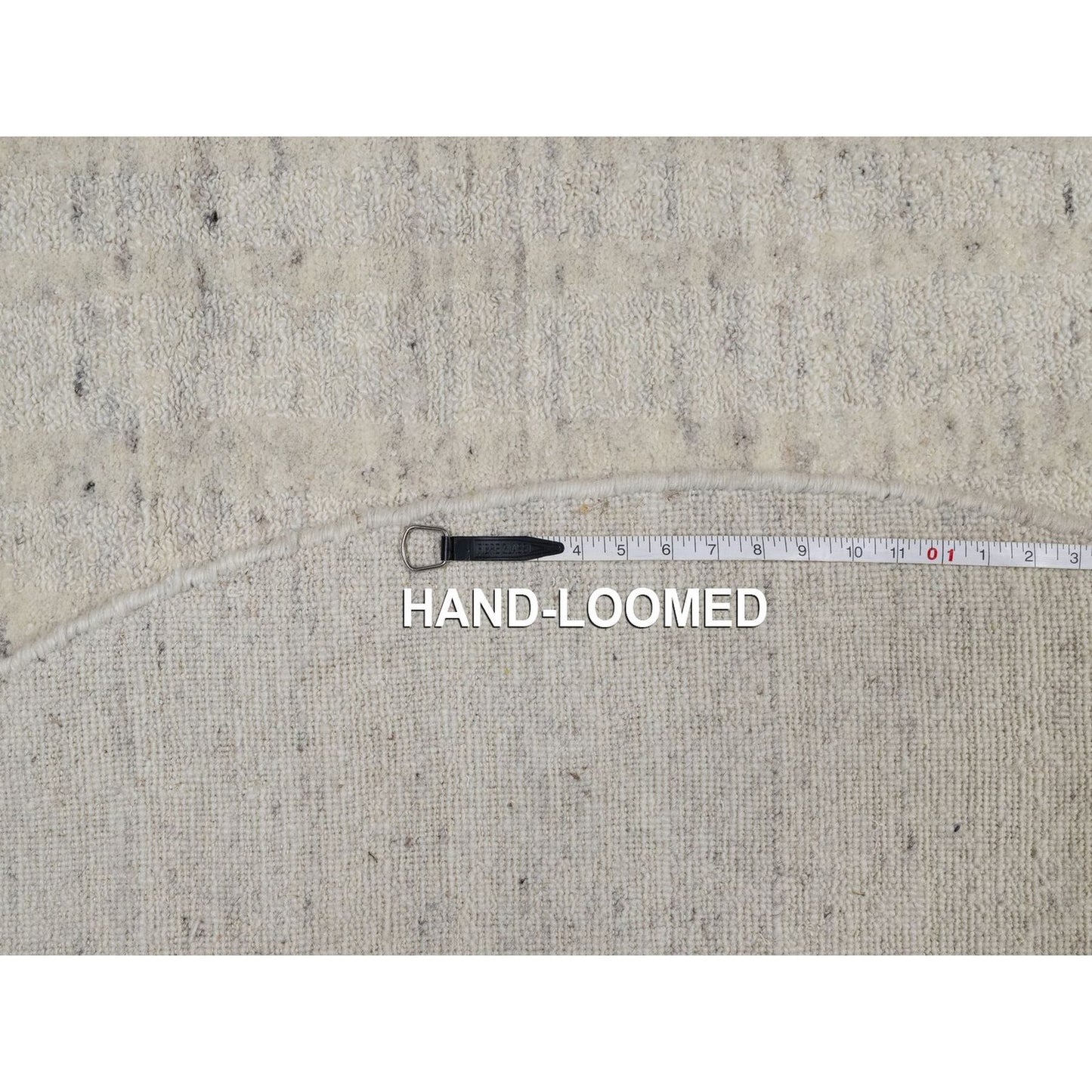 6'X6' Ivory Vertical Stripes Design Natural Wool Hand Loomed Round Rug