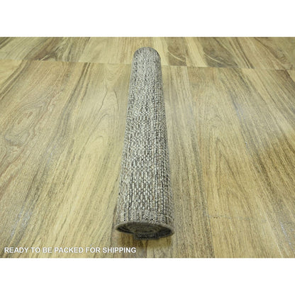 2'7"X7'10" Brown 100% Wool Rug Hand Knotted Oxidized Grass Design Runner