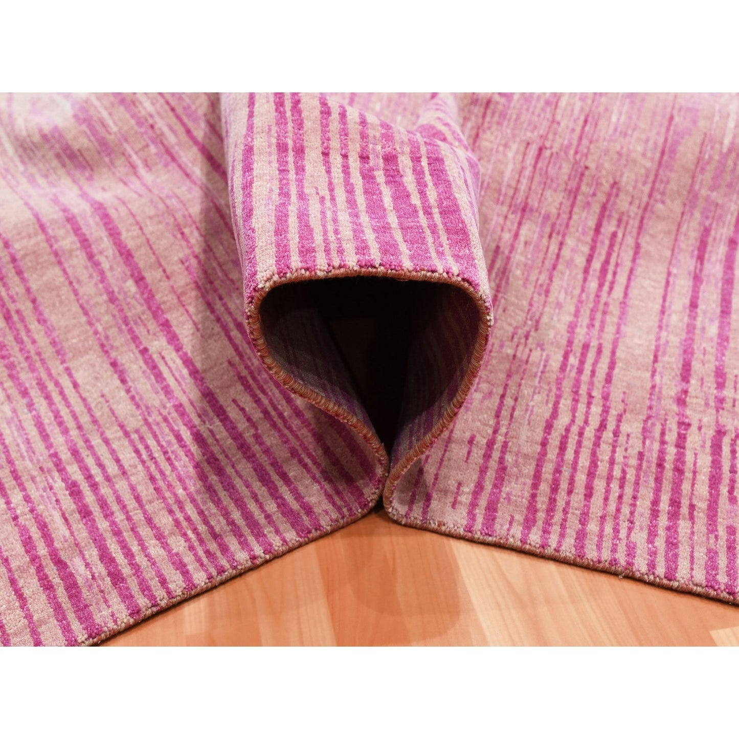 10'X14'3" Pink Natural Wool Hand Knotted Vertical Ombre Design Rug