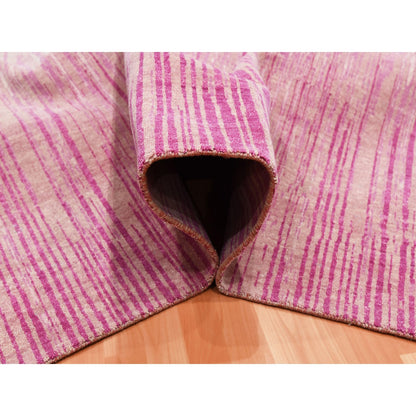 10'X14'3" Pink Natural Wool Hand Knotted Vertical Ombre Design Rug
