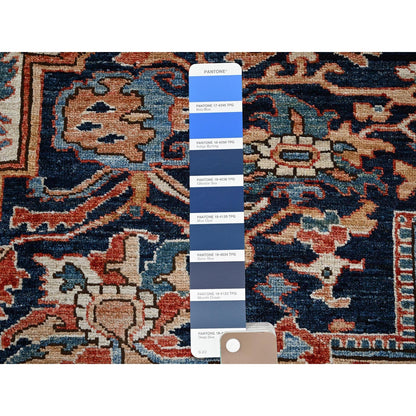 9'X12'1" Yale Blue Seeripe Heris Hand Knotted High Mountain Soft Wool Rug
