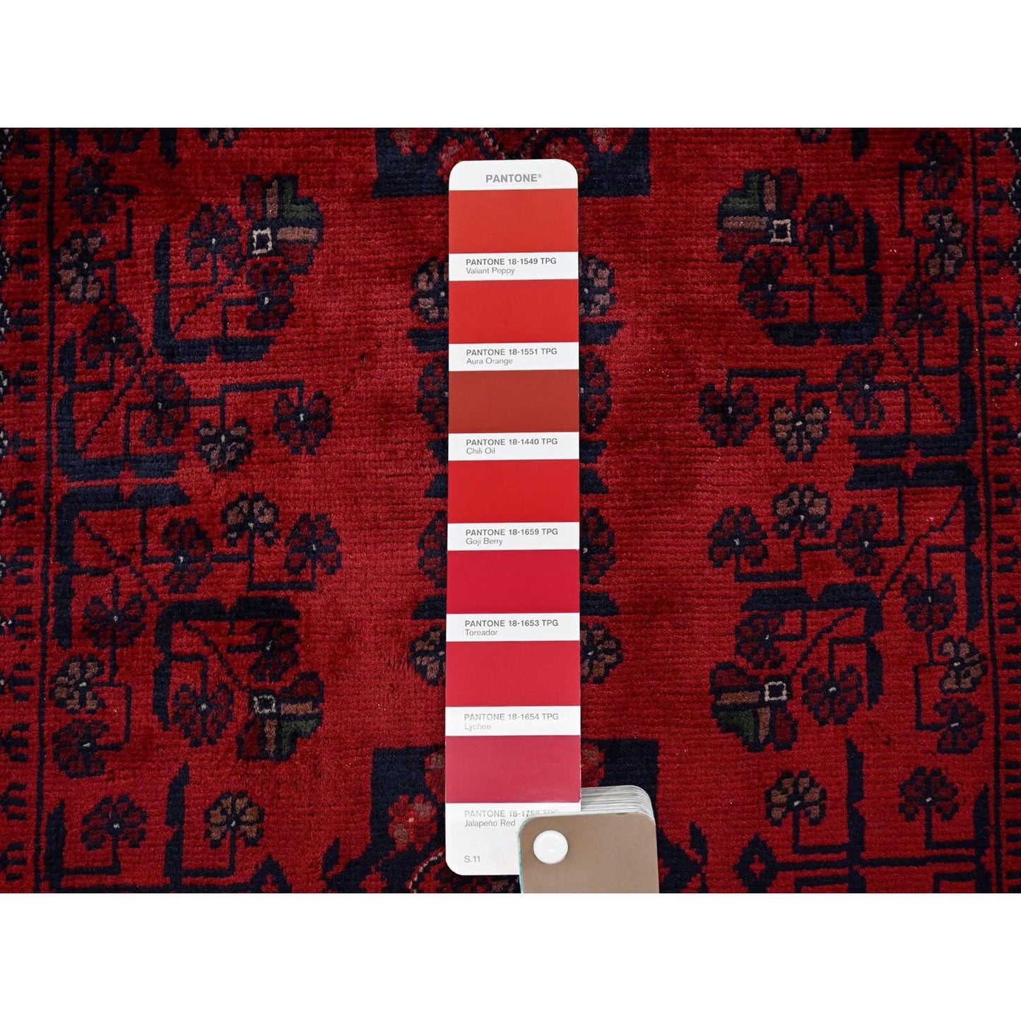 2'9"X3'10" Red Afghan Khamyab Geometric Pattern Soft Wool Hand Knotted Rug