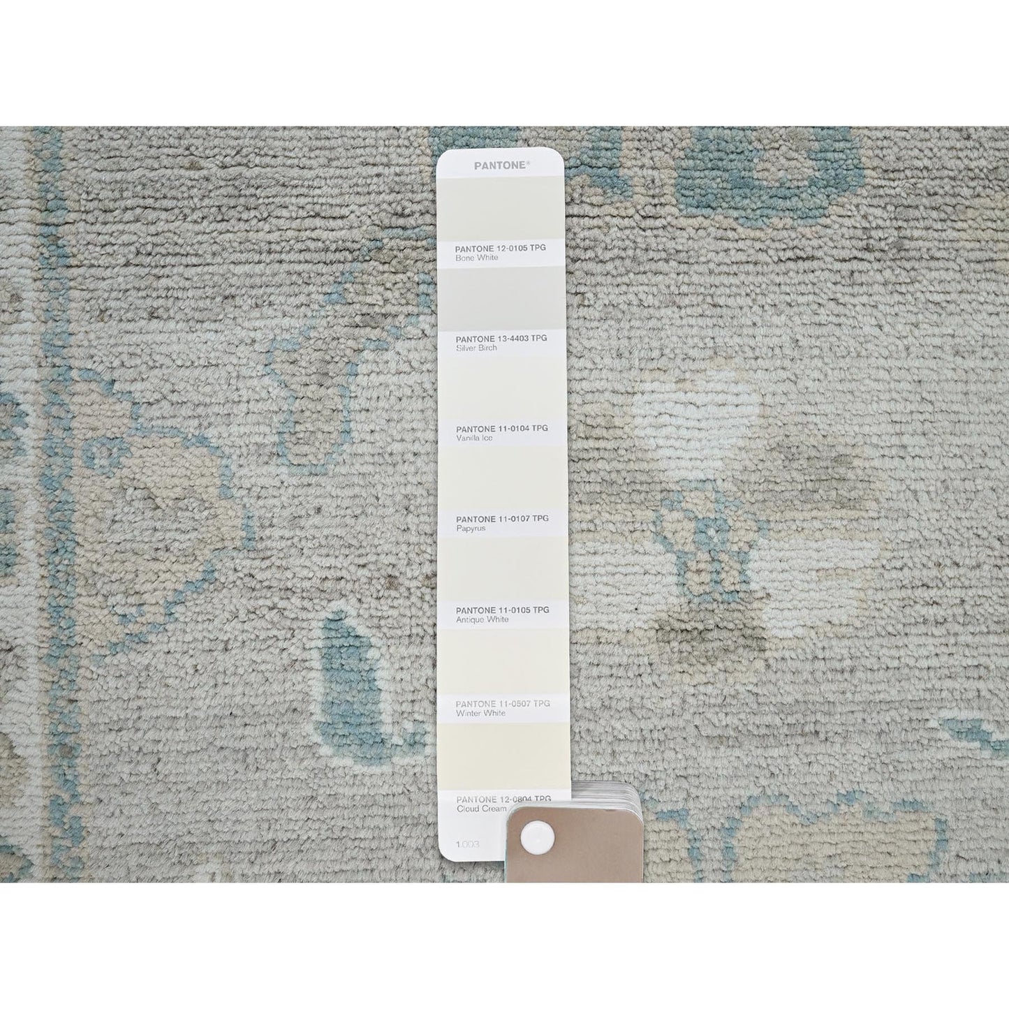 9'2"X11'10" Oyster Gray Afghan Oushak Leaf Design All Wool Hand Knotted Rug