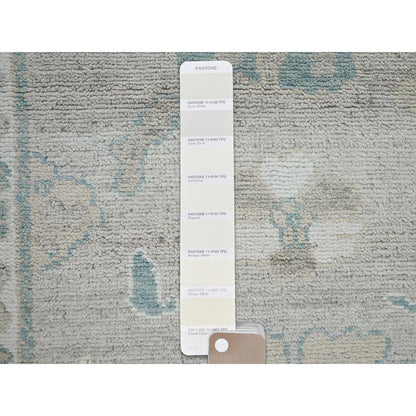 9'2"X11'10" Oyster Gray Afghan Oushak Leaf Design All Wool Hand Knotted Rug