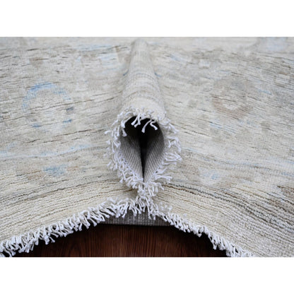 9'2"X11'10" White Washed Out Peshawar Leaf Design Hand Knotted Wool Rug