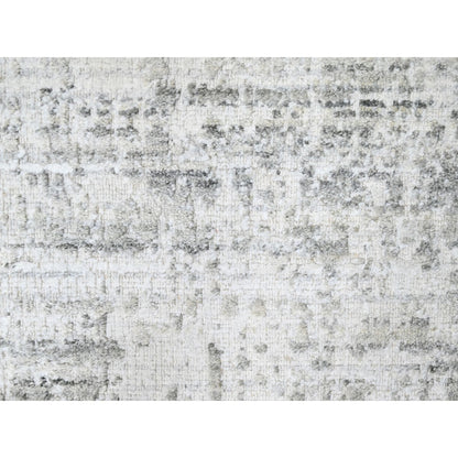 4'X6' White With Gray Modern Design Hand Loomed Wool And Bamboo Silk Rug